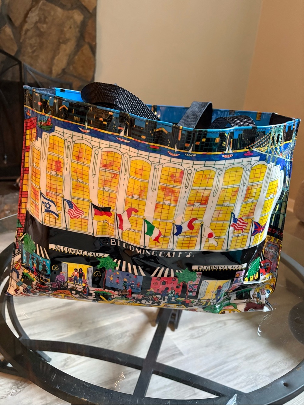 Vintage Bloomingdale's Multicolor Cityscape Tote with Black Handles